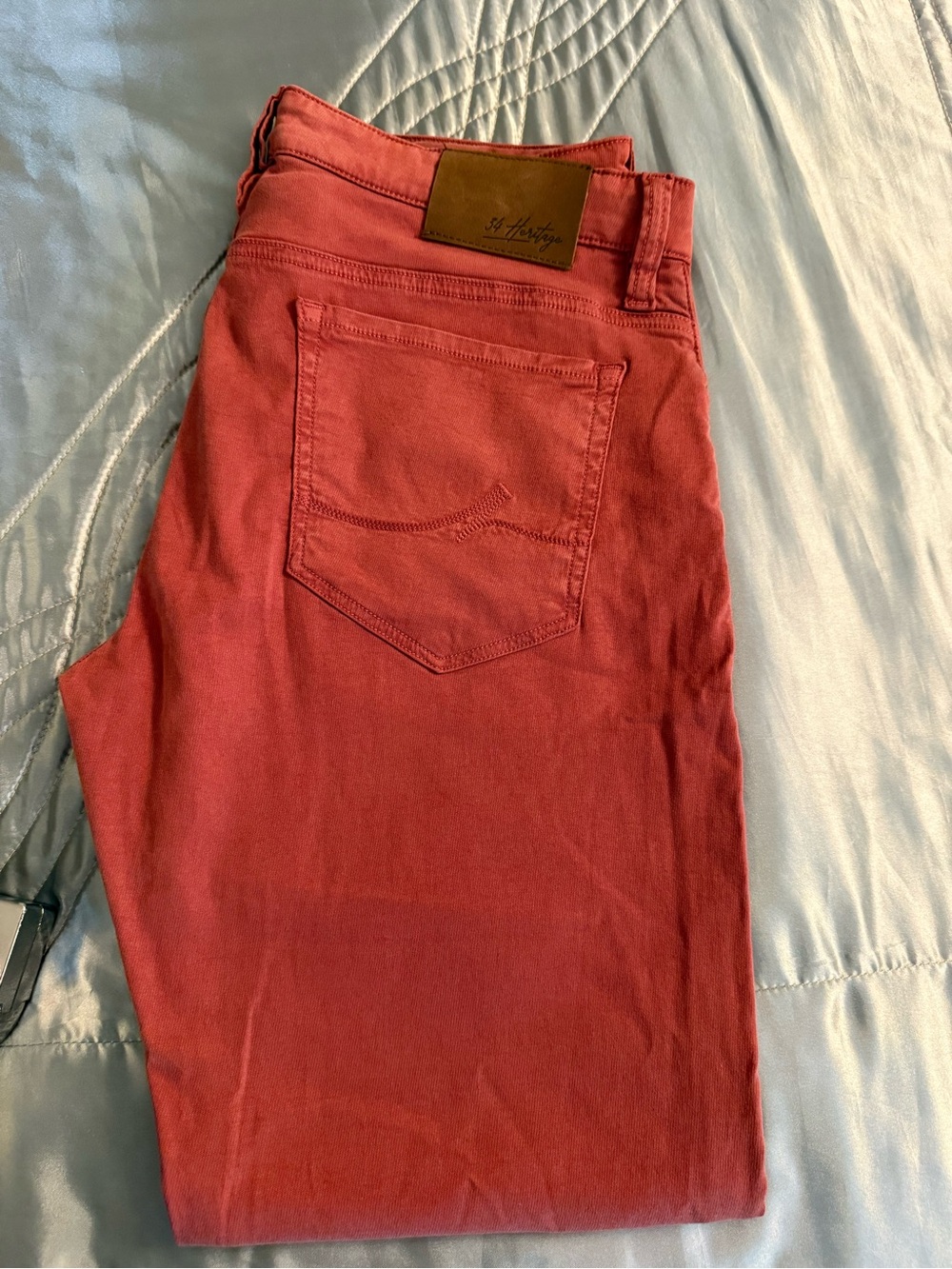 34 Heritage Slim Fit Men's Coral Jeans with Leather Patch
